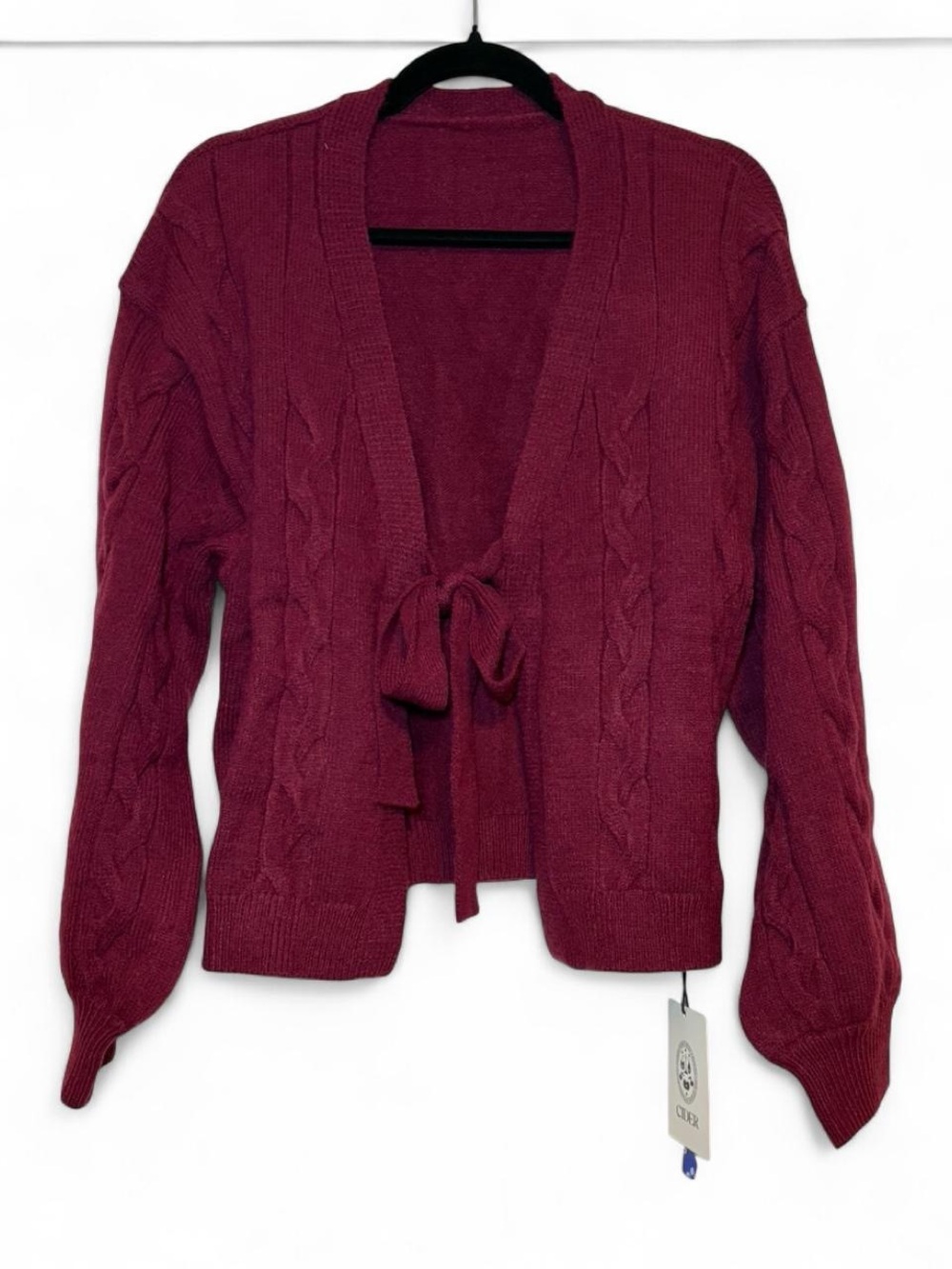 Cider Cable-Knit Tie-Front Cardigan - Wine